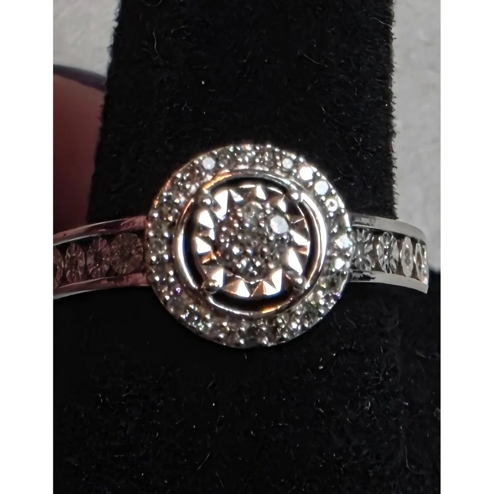Round Brilliant 1/5 ct Natural Diamond Halo Ring Sterling Silver 925 Size 7